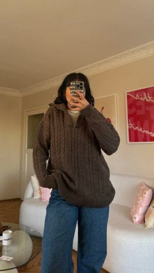 Grace Brown Zippered Sweater