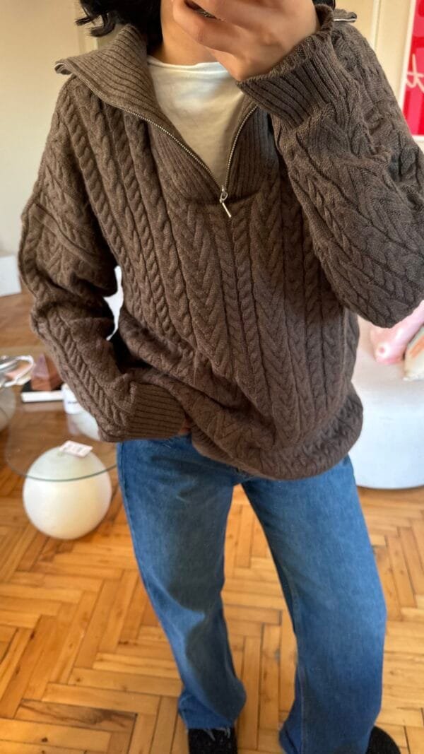 Grace Brown Zippered Sweater