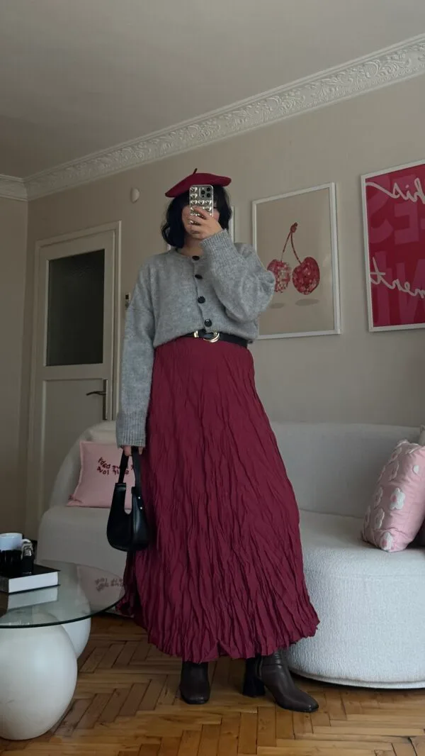 Wrinkled Burgundy Skirt