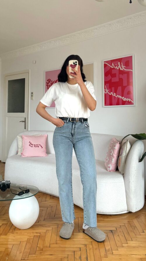 Olivia Light Blue Belted Jeans