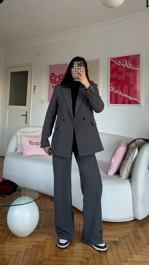 Flora Dark Grey Palazzo Set