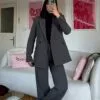 Flora Dark Grey Palazzo Set