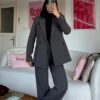 Flora Dark Grey Palazzo Set