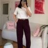 Massimo Ultra-High Waist Dark Burgundy Trousers