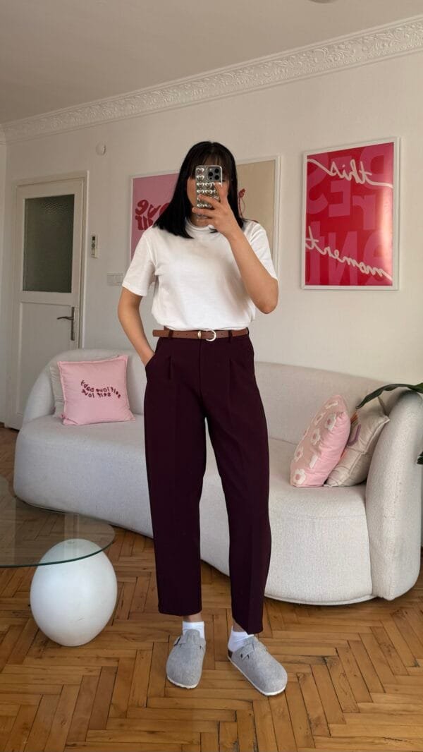 Massimo Ultra-High Waist Dark Burgundy Trousers