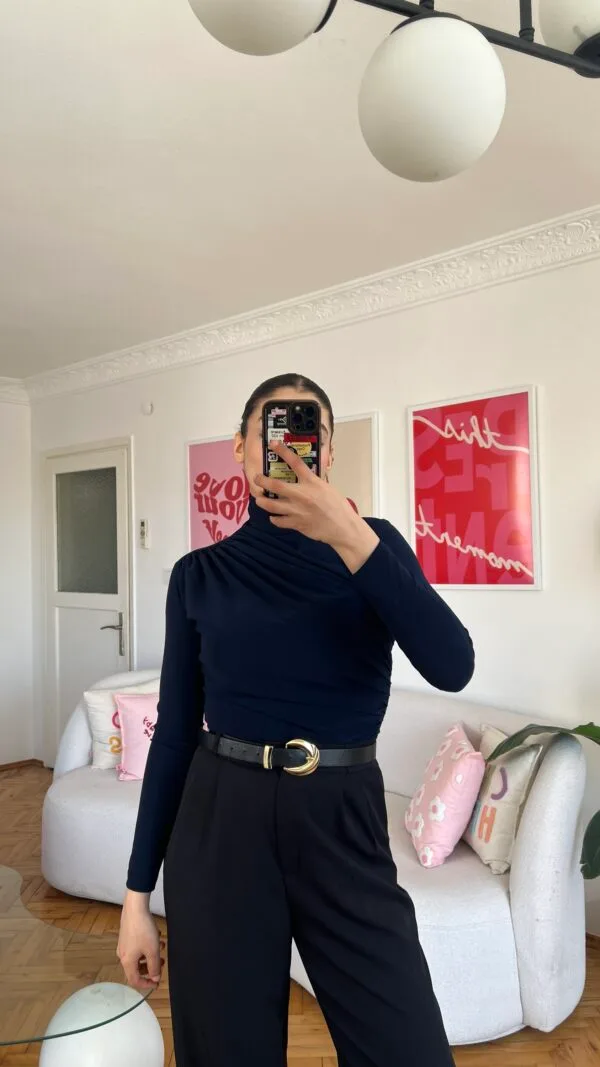 Draped Navy Top