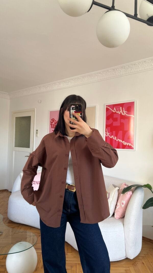 Reyna Oversize Dark Browm Shirt