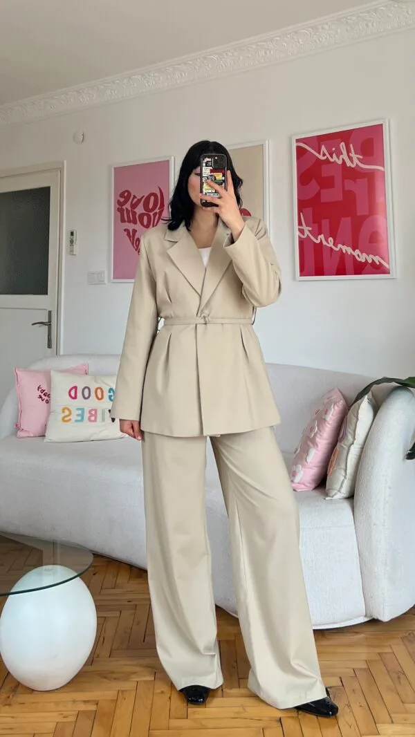 Sakura Belted Beige Palazzo Set
