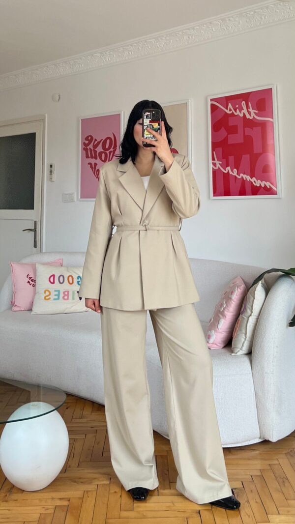 Sakura Belted Beige Palazzo Set