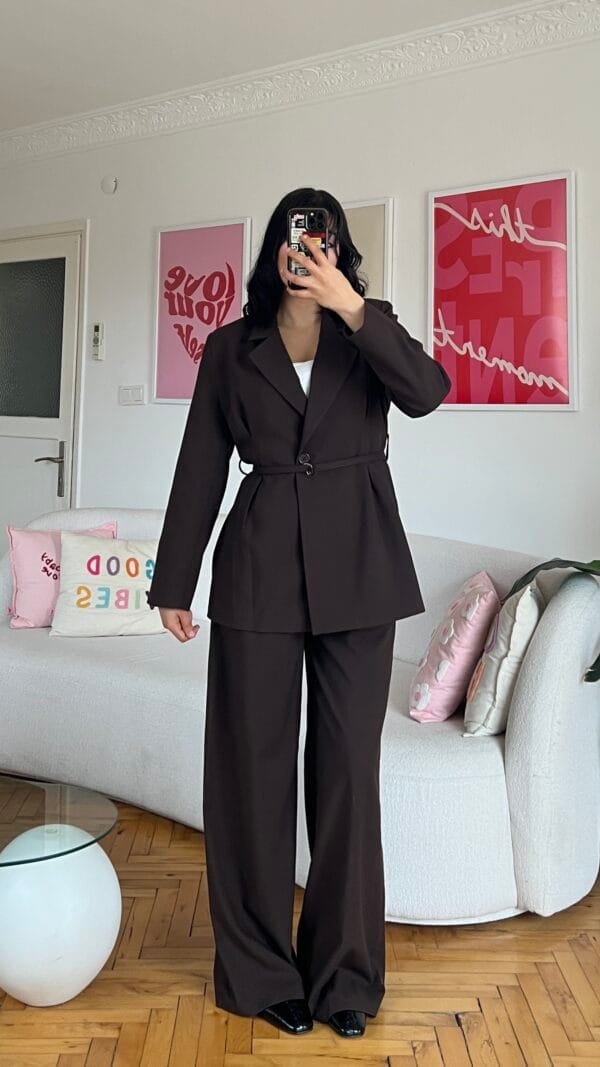 Sakura Belted Dark Brown Palazzo Set