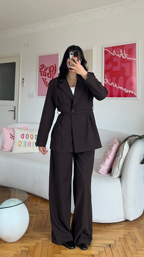 Sakura Belted Dark Brown Palazzo Set