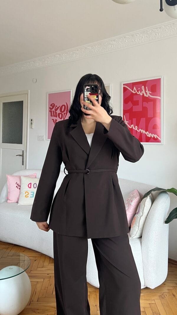 Sakura Belted Dark Brown Palazzo Set