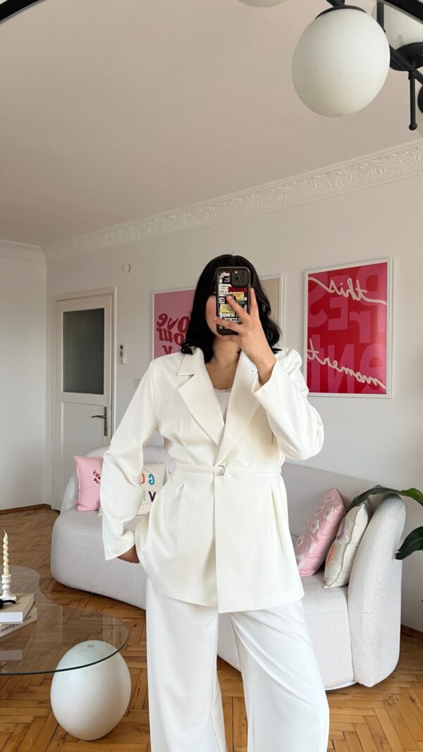Sakura Belted White Palazzo Set