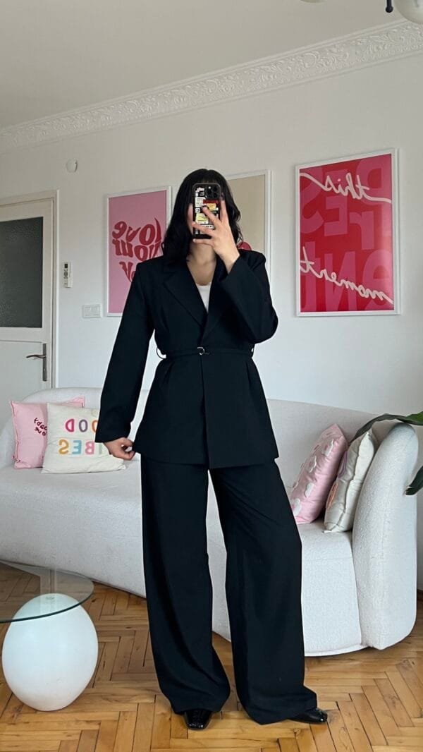Sakura Belted Black Palazzo Set