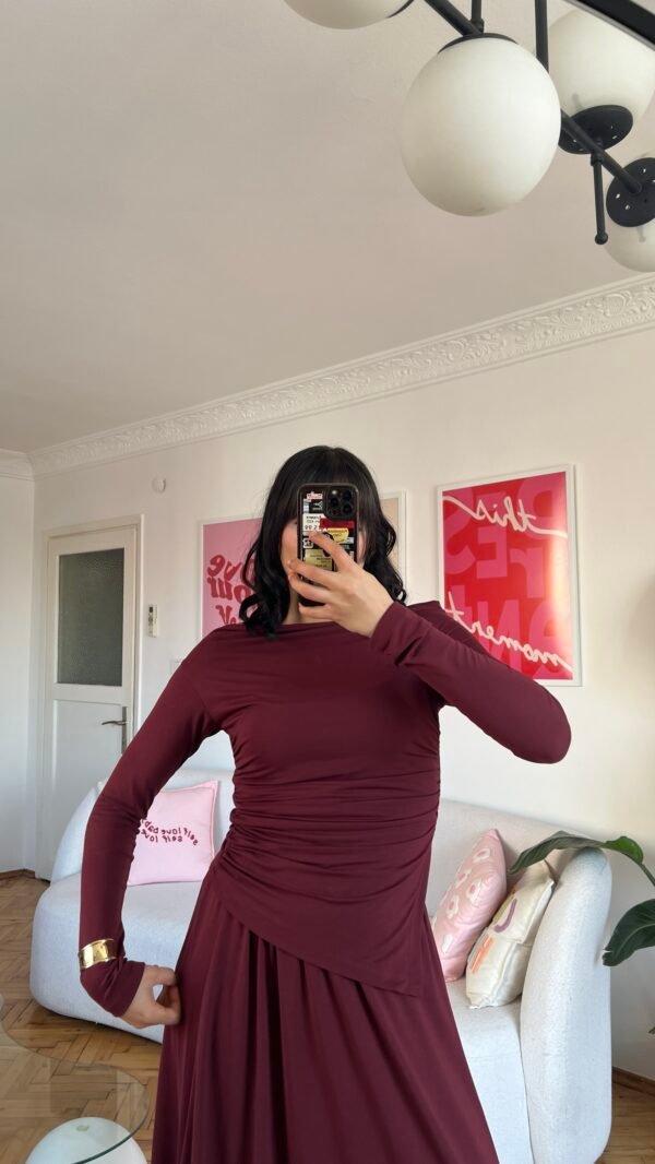 Mai Burgundy Blouse And Skirt Set