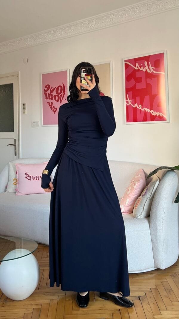 Mai Navy Blouse And Skirt Set