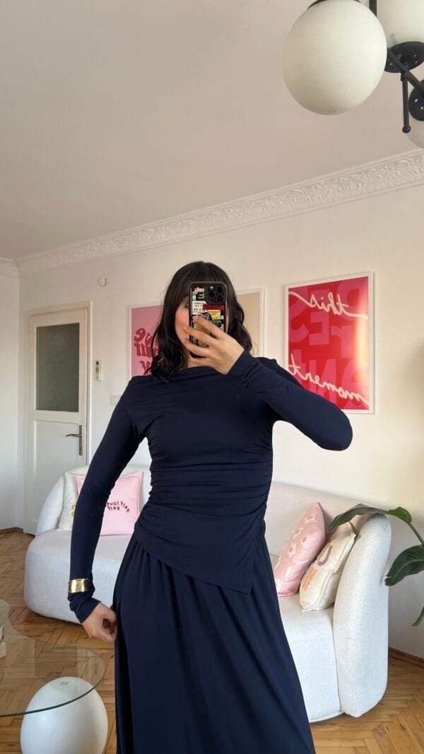 Mai Navy Blouse And Skirt Set