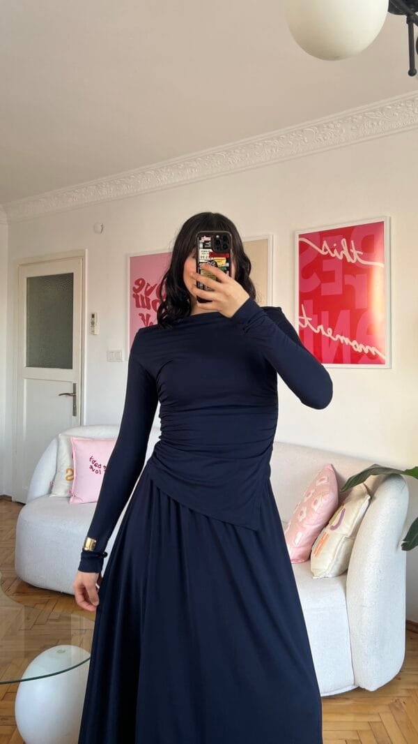 Mai Navy Blouse And Skirt Set