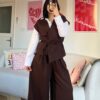 Melira Dark Brown Sleevless Set