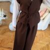 Melira Dark Brown Sleevless Set
