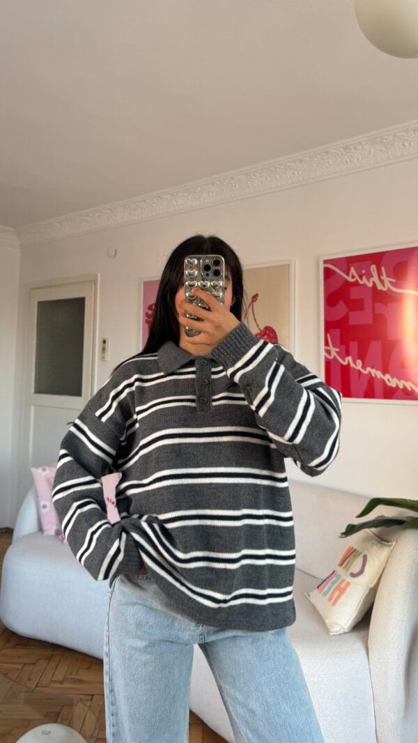 Lindy Dark Grey Striped Sweater
