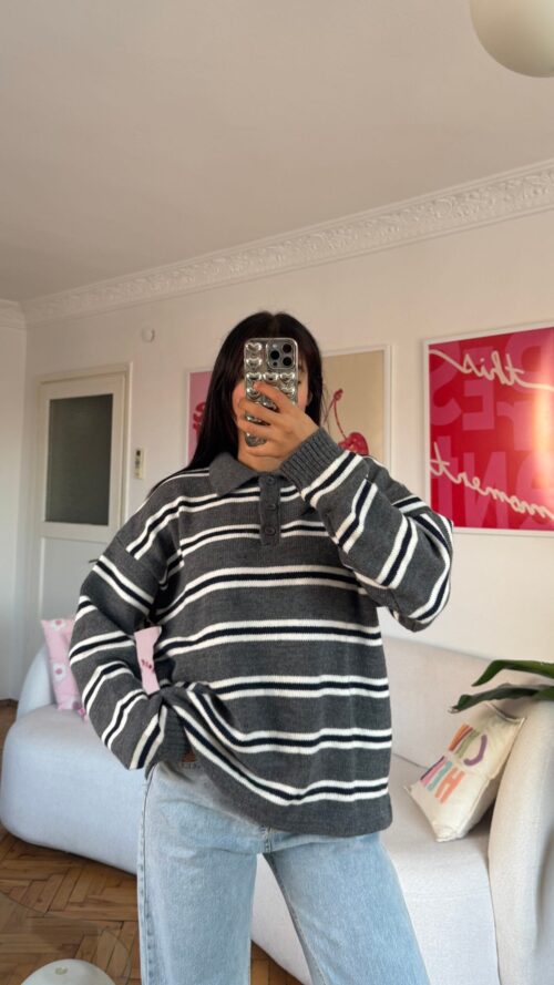 Lindy Dark Grey Striped Sweater