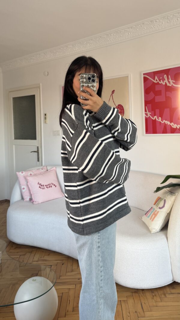 Lindy Dark Grey Striped Sweater