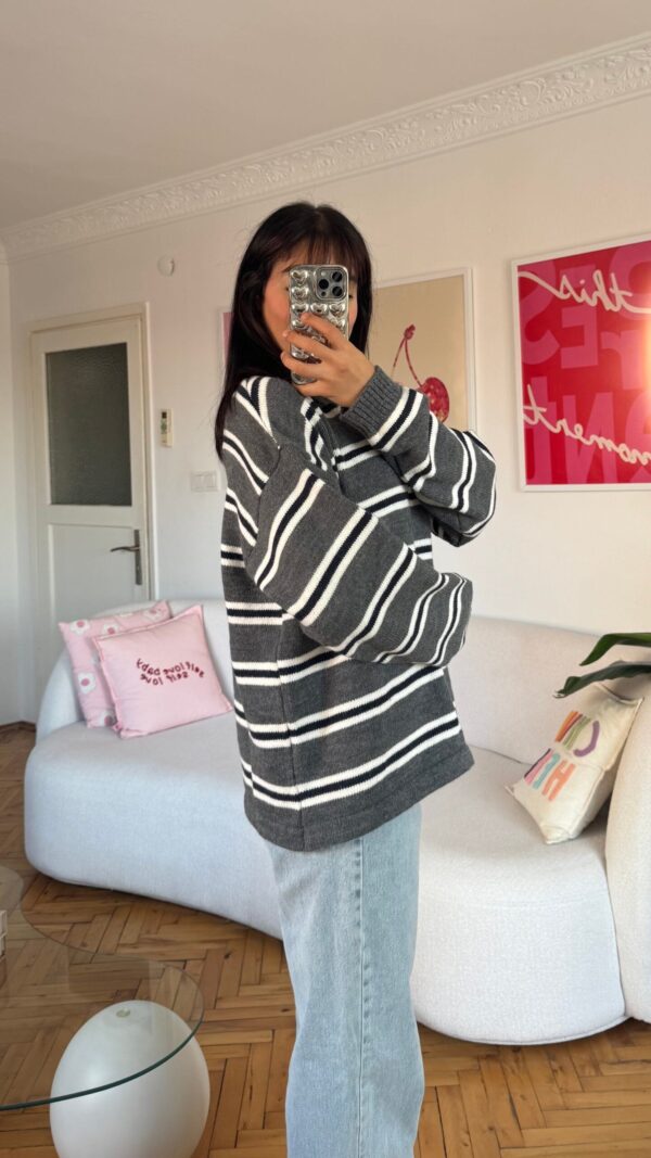 Lindy Dark Grey Striped Sweater
