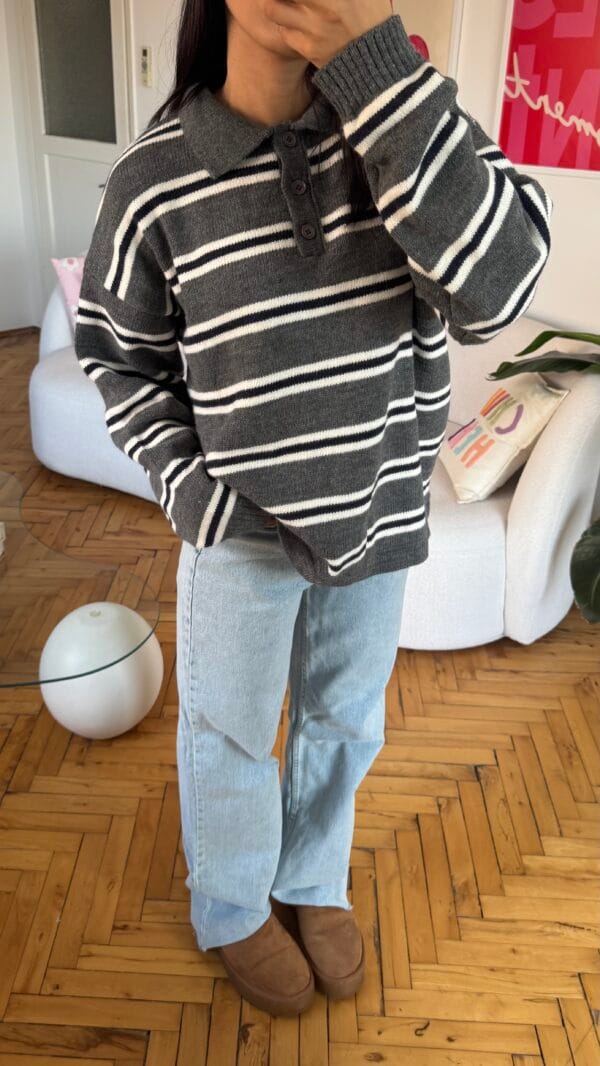 Lindy Dark Grey Striped Sweater