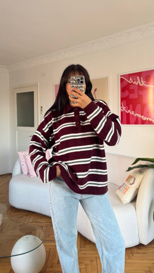 Lindy Burgundy Striped Sweater