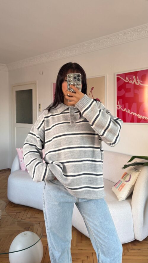 Lindy Light Grey Striped Sweater