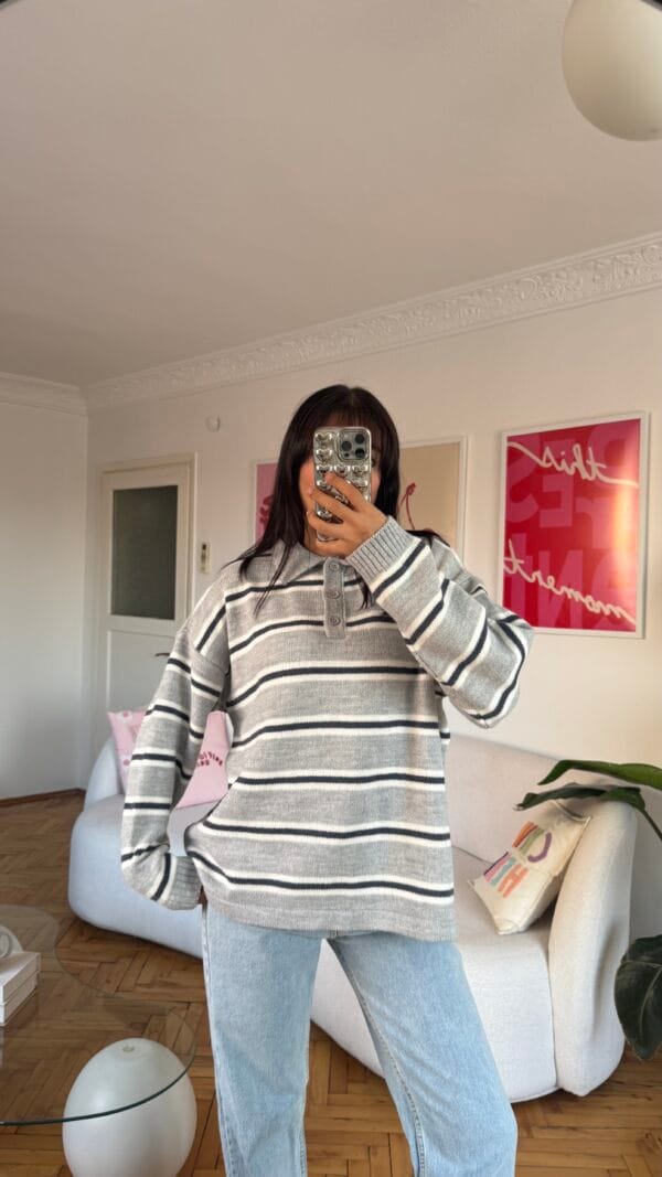 Lindy Light Grey Striped Sweater