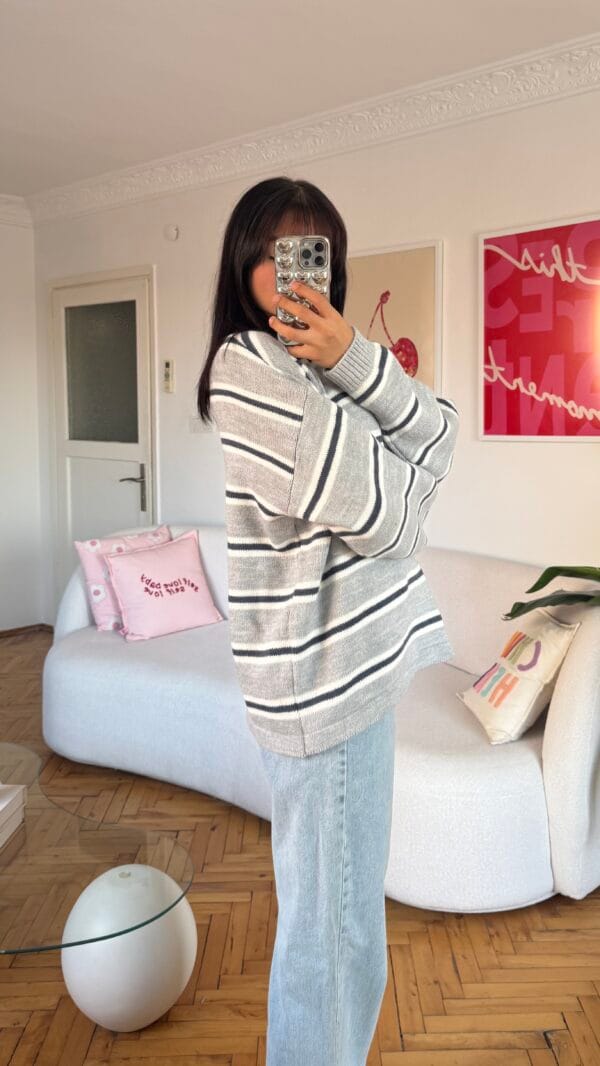 Lindy Light Grey Striped Sweater