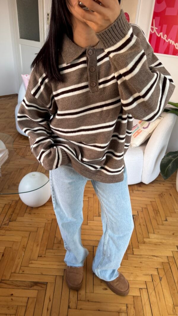 Lindy Beige Striped Sweater