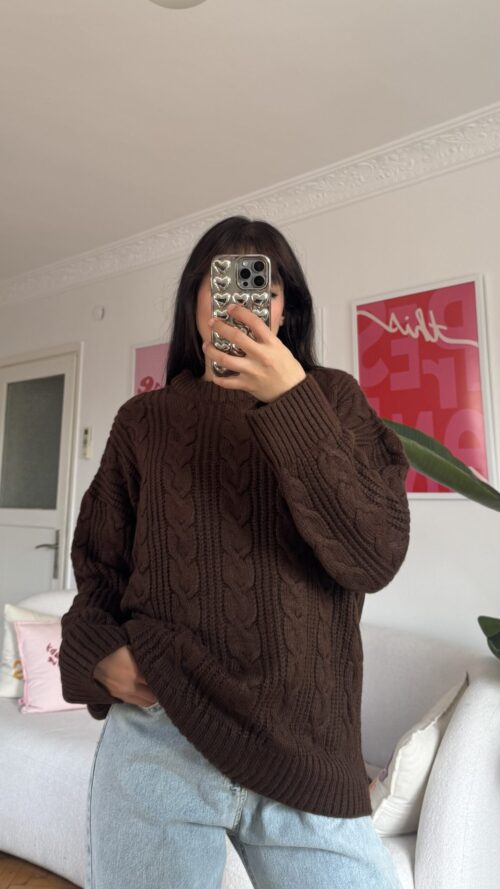 img_5674-2 Barox Dark Brown Oversize Sweater