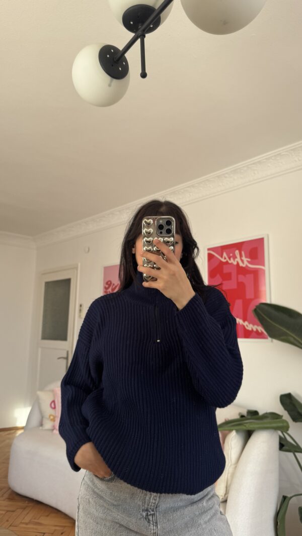 Ebru Navy Unisex Zipped Sweater