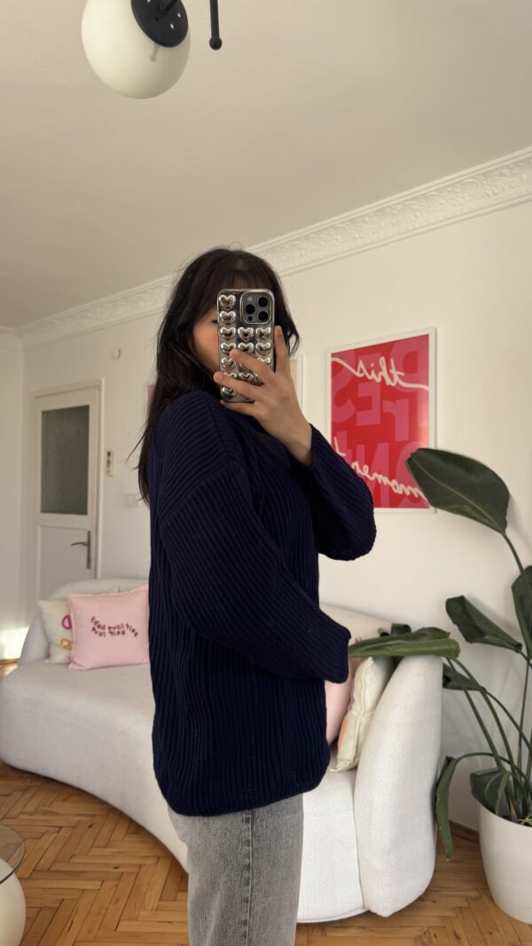 Ebru Navy Unisex Zipped Sweater