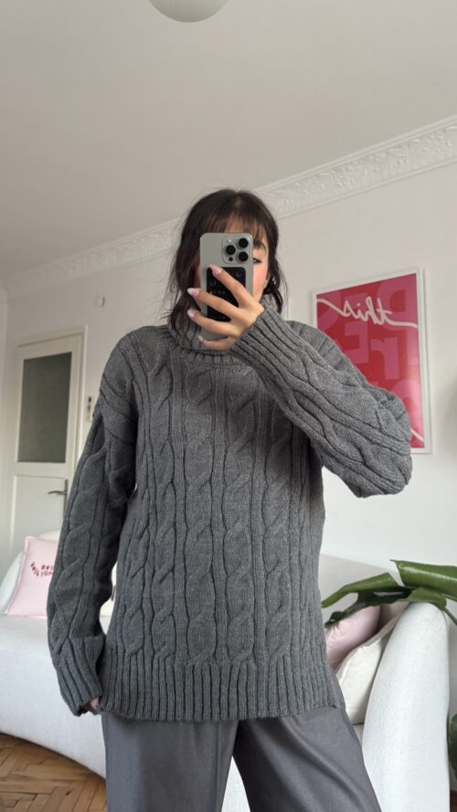 Snoozy Dark Grey Turtle Neck Sweater