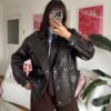 Megan Dark Brown Biker Leather Jacket
