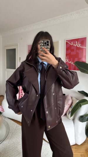 Megan Burgundy Biker Leather Jacket