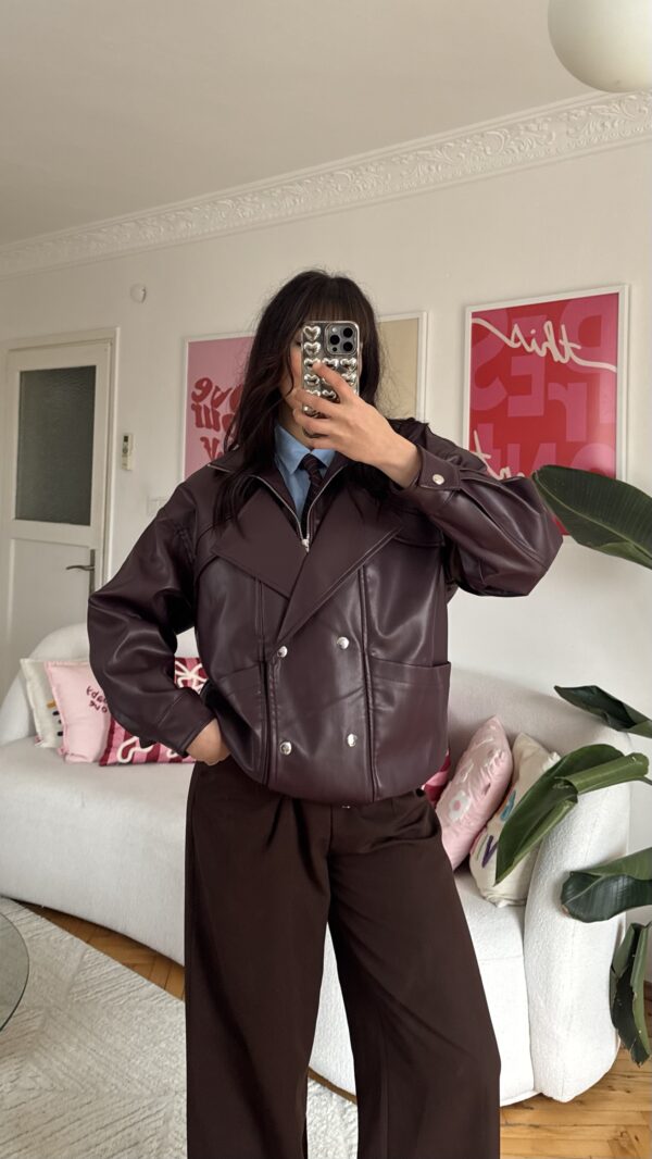 Megan Burgundy Biker Leather Jacket