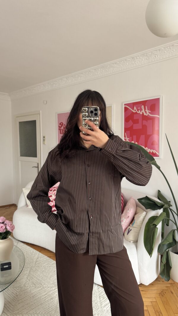 Serene Oversize Striped Dark Brown Shirt