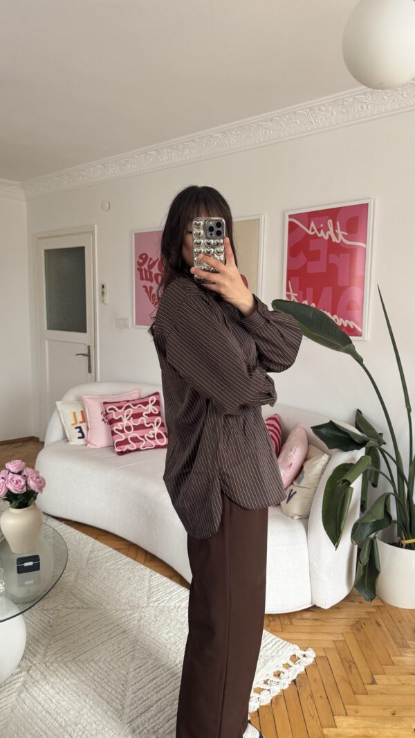 Serene Oversize Striped Dark Brown Shirt