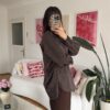 Serene Oversize Striped Dark Brown Shirt