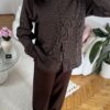 Serene Oversize Striped Dark Brown Shirt