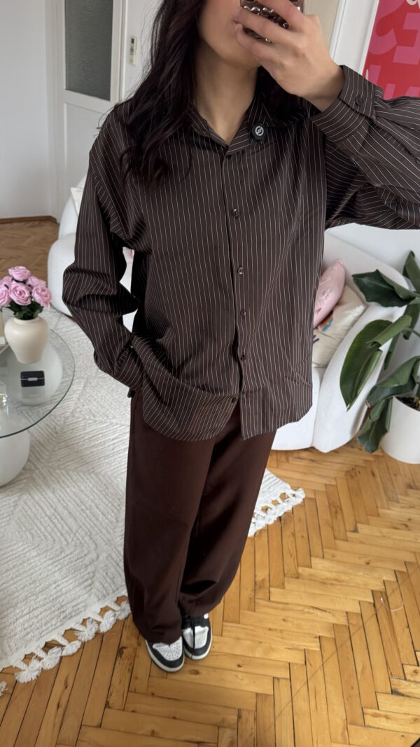 Serene Oversize Striped Dark Brown Shirt