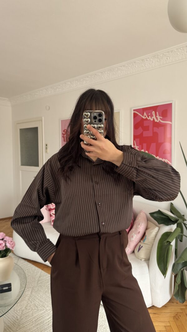 Serene Oversize Striped Dark Brown Shirt