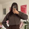 Serene Oversize Striped Dark Brown Shirt
