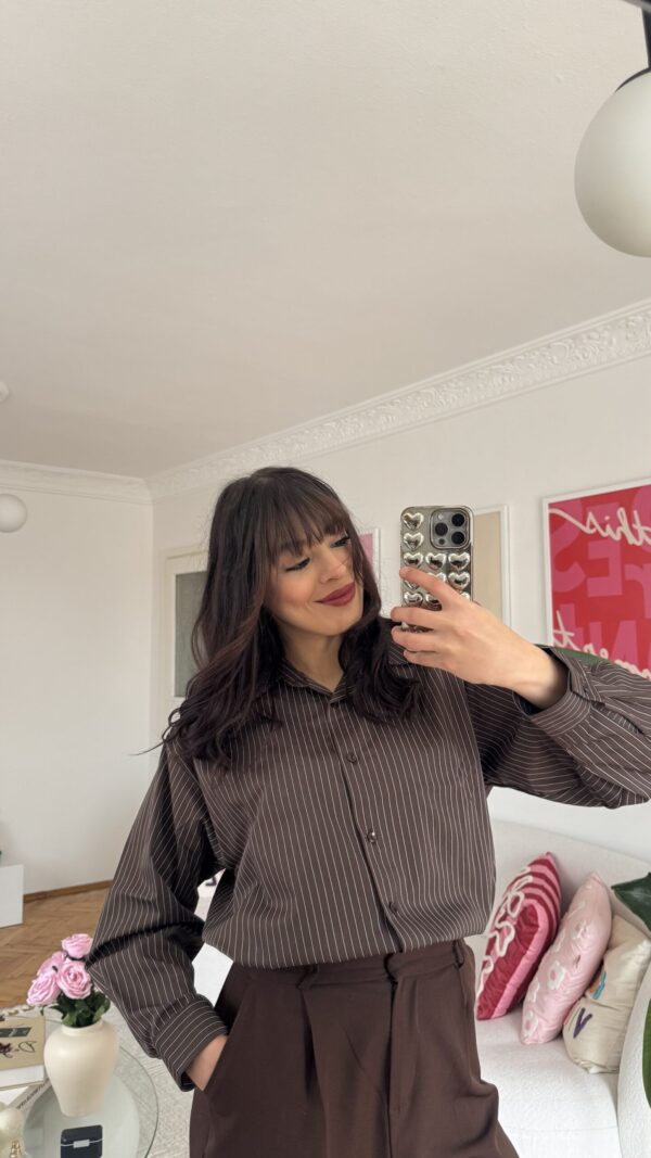 Serene Oversize Striped Dark Brown Shirt
