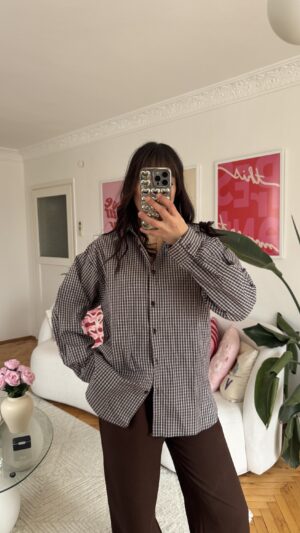 Serene Gingham Oversize Dark Brown Shirt